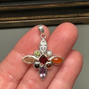 Multi-genuine gem stone pendant sterling